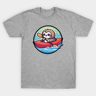 Kayaking Sloth Manga Design - Adorable River Adventure T-Shirt